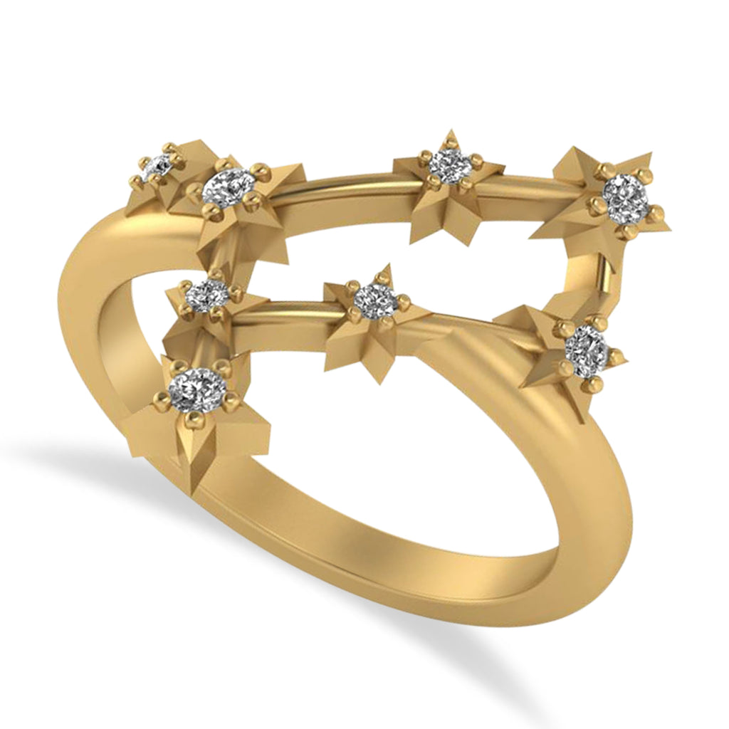 Diamond Gemini Zodiac Constellation Star Ring 14k Yellow Gold (0.12ct)