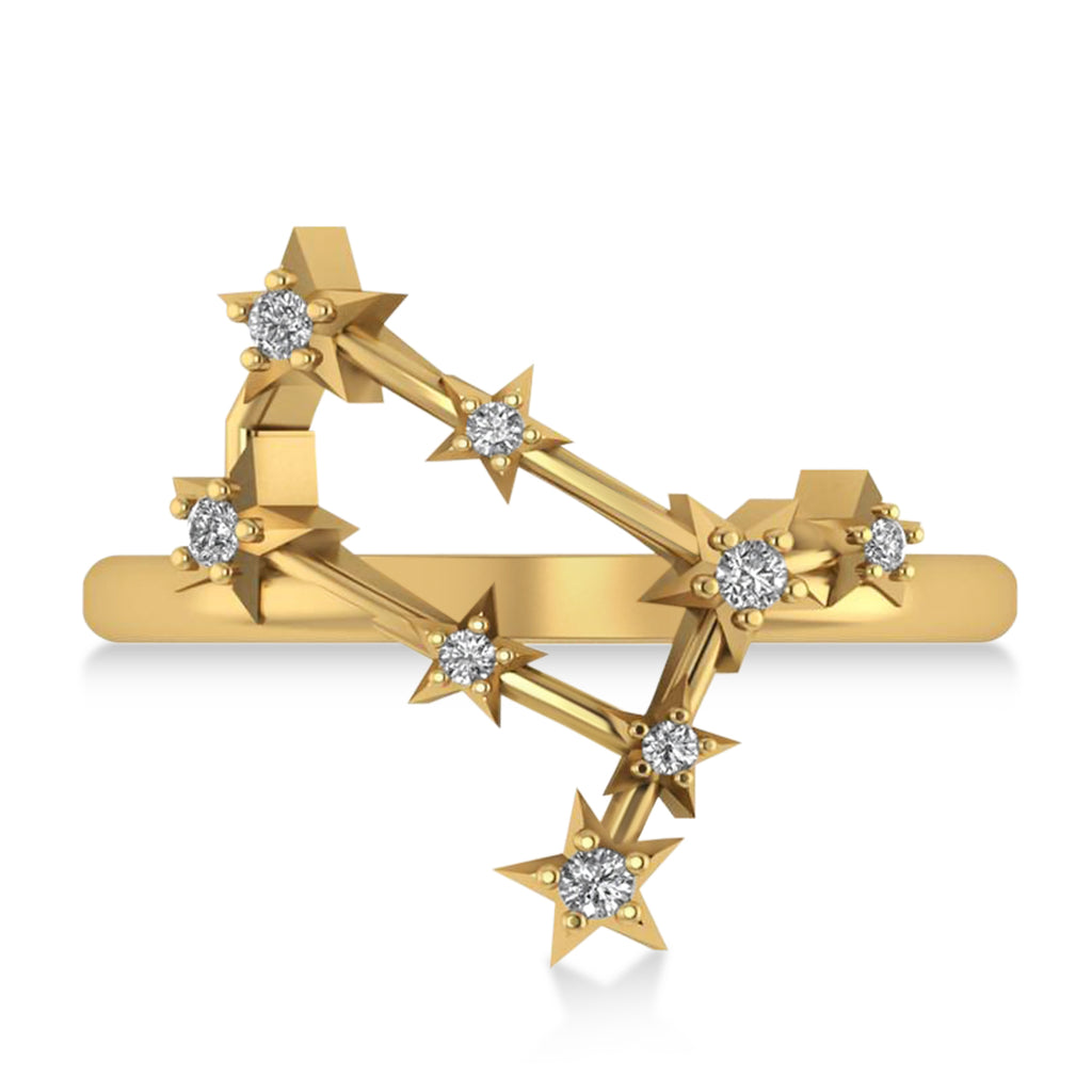 Diamond Gemini Zodiac Constellation Star Ring 14k Yellow Gold (0.12ct)
