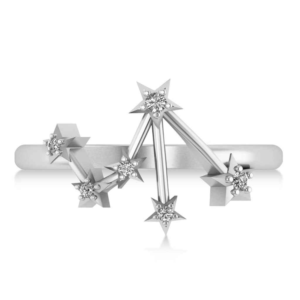 Diamond Libra Zodiac Constellation Star Ring 14k White Gold (0.08ct)