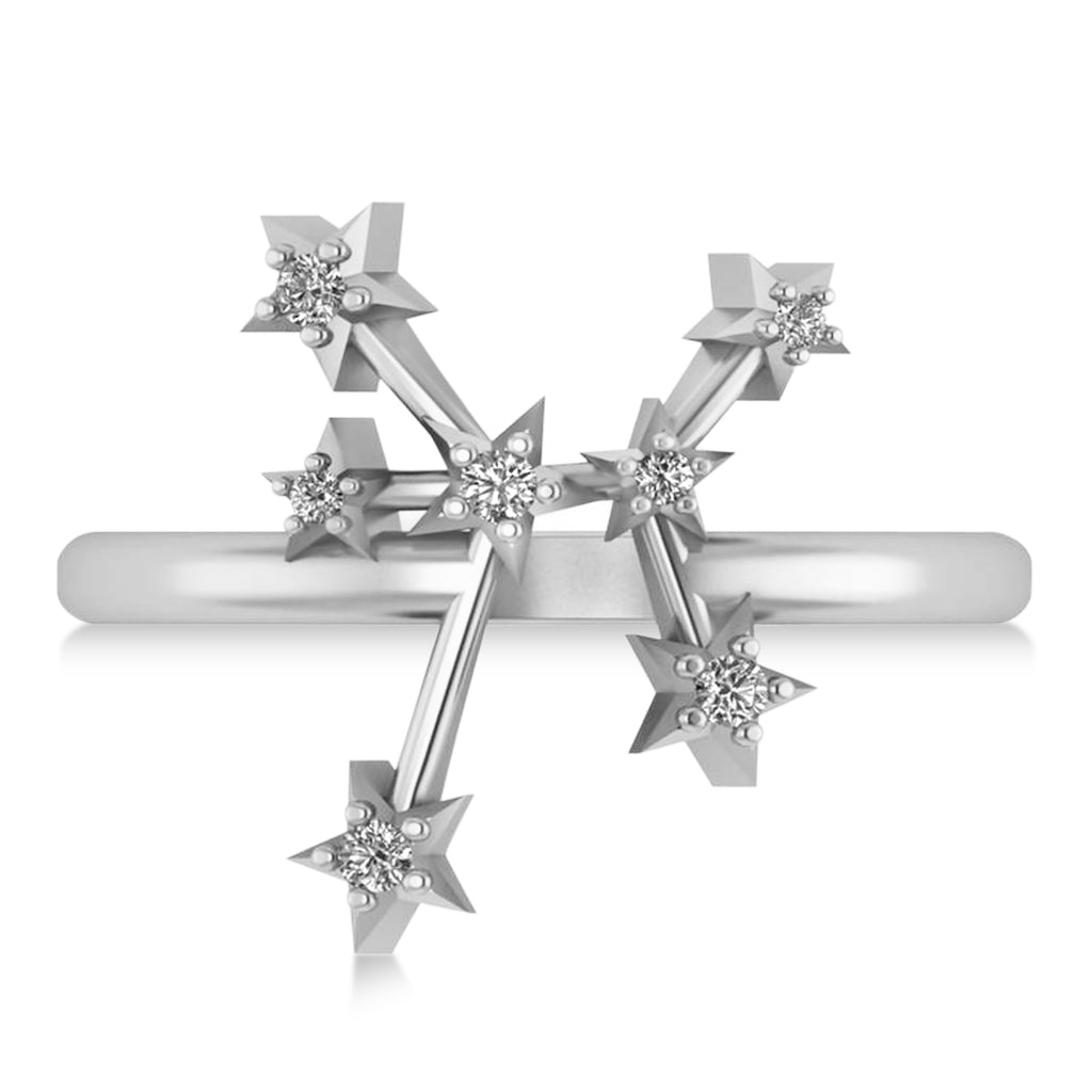 Diamond Sagittarius Zodiac Constellation Star Ring 14k White Gold (0.11ct)
