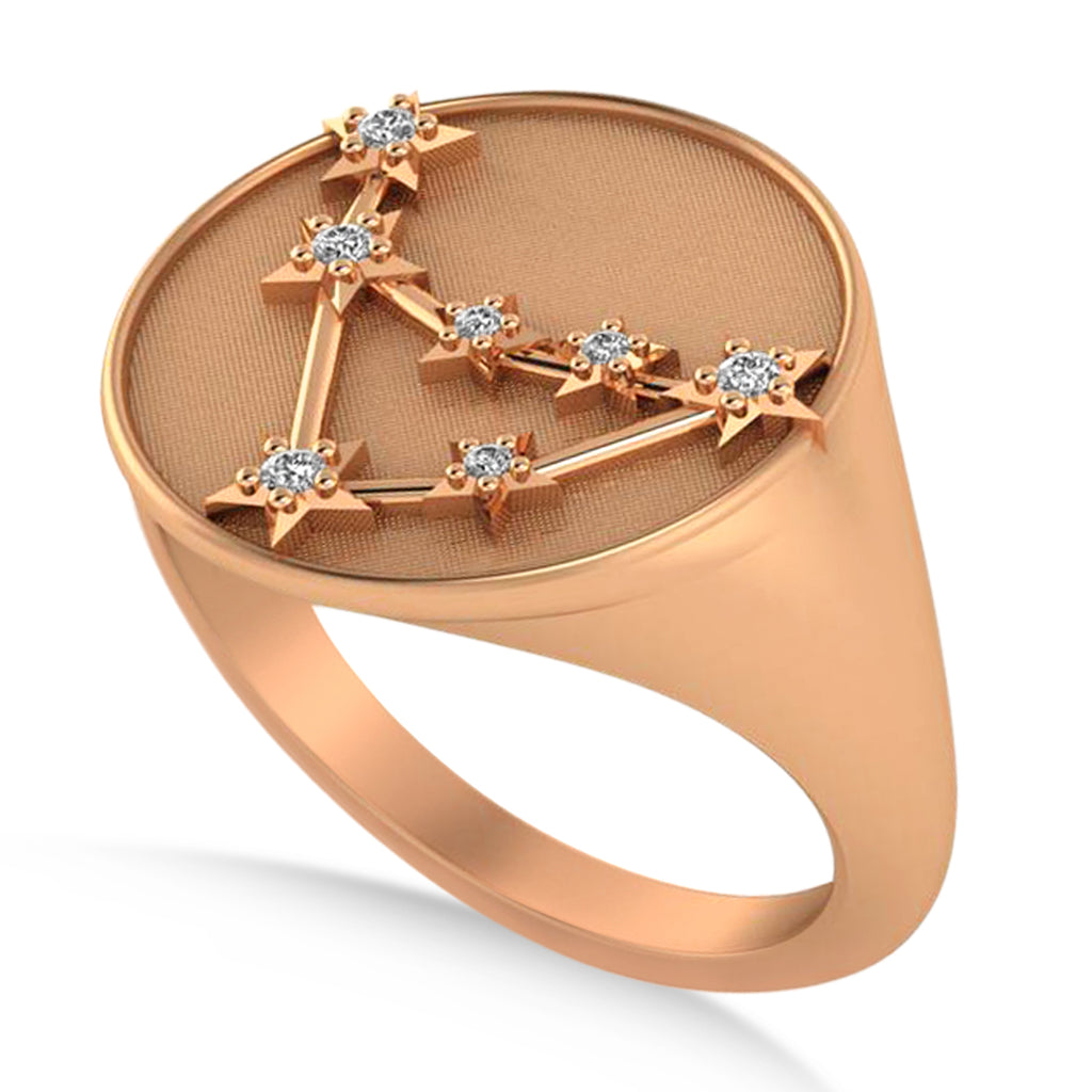 Diamond Capricorn Zodiac Constellation Disk Ring 14k Rose Gold (0.055ct)