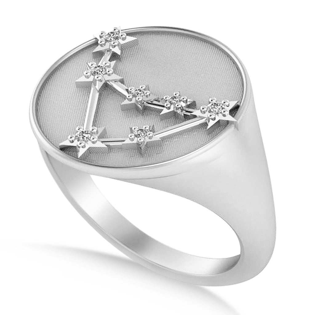 Diamond Capricorn Zodiac Constellation Disk Ring 14k White Gold (0.055ct)