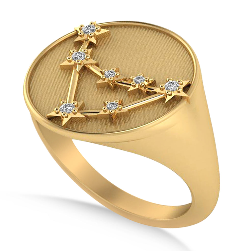 Diamond Capricorn Zodiac Constellation Disk Ring 14k Yellow Gold (0.055ct)