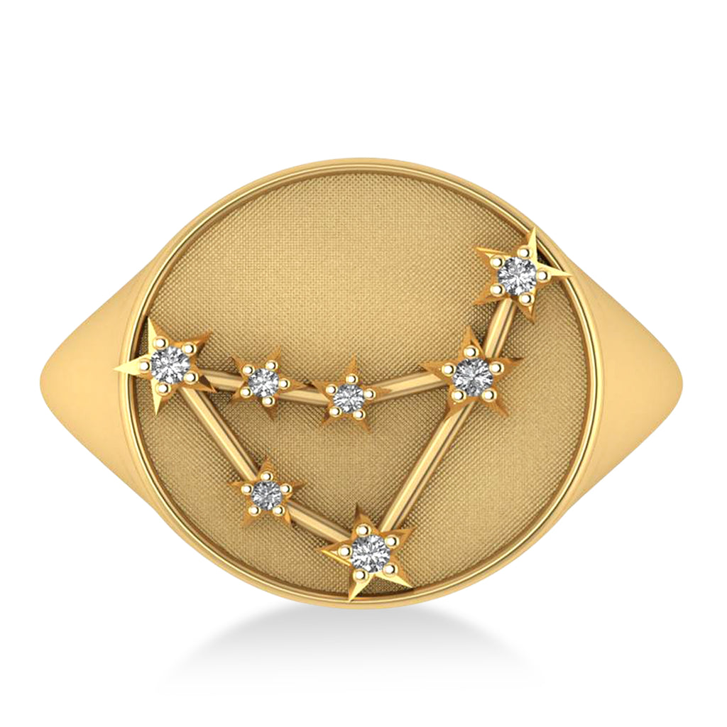 Diamond Capricorn Zodiac Constellation Disk Ring 14k Yellow Gold (0.055ct)
