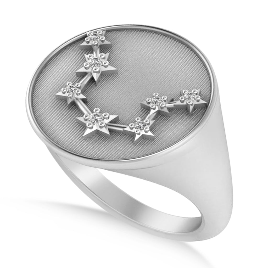 Diamond Aquarius Zodiac Constellation Disk Ring 14k White Gold (0.045ct)