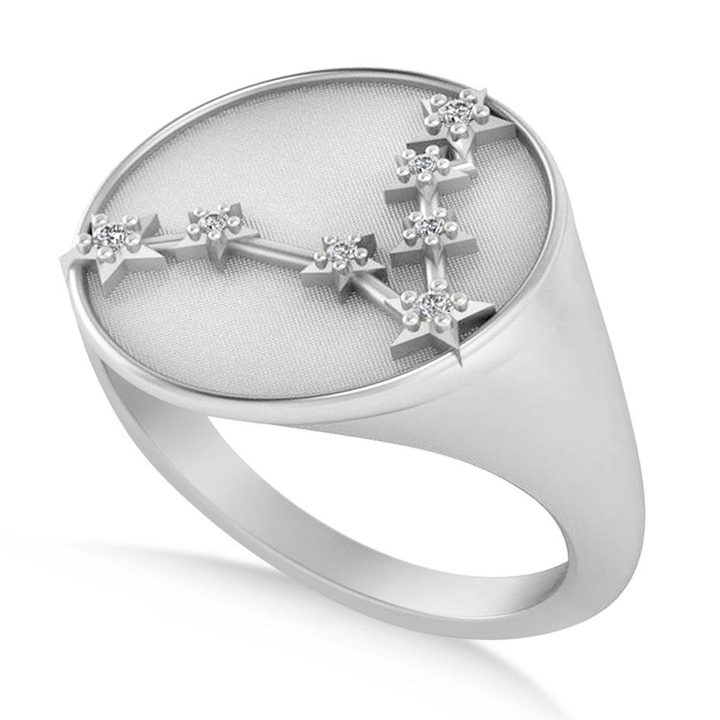 Diamond Pisces Zodiac Constellation Disk Ring 14k White Gold (0.05 ct)
