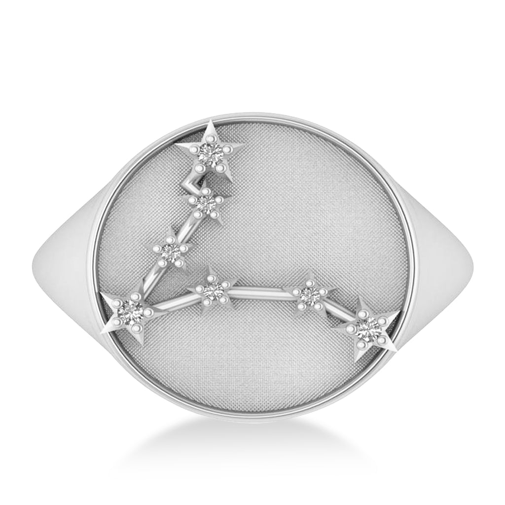 Diamond Pisces Zodiac Constellation Disk Ring 14k White Gold (0.05 ct)