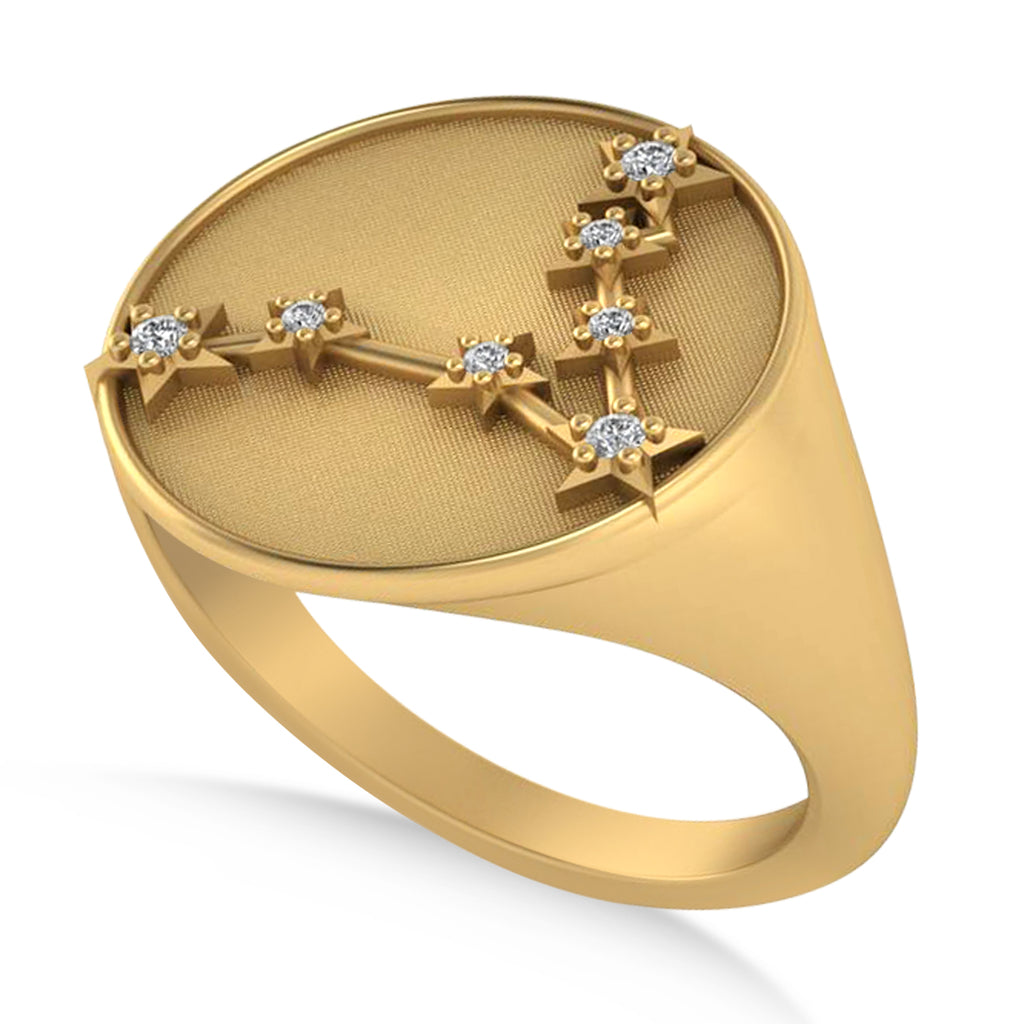 Diamond Pisces Zodiac Constellation Disk Ring 14k Yellow Gold (0.05 ct)