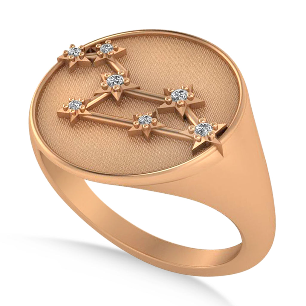 Diamond Leo Zodiac Constellation Disk Ring 14k Rose Gold (0.05ct)