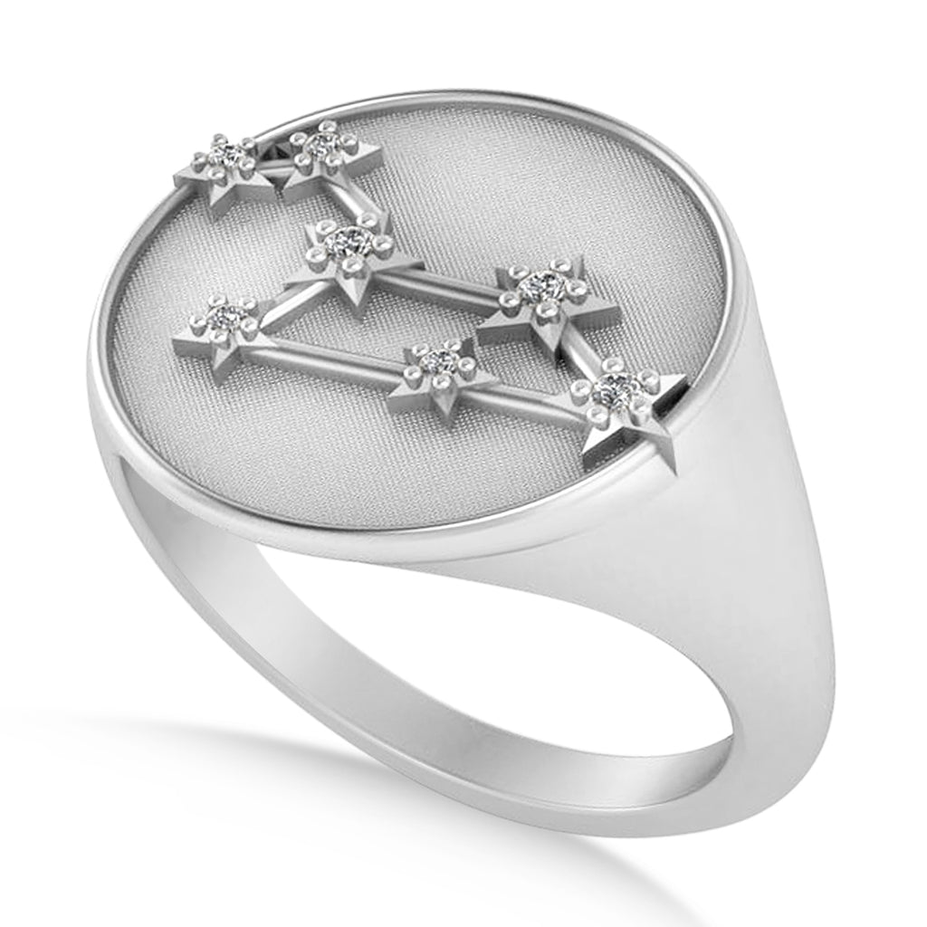 Diamond Leo Zodiac Constellation Disk Ring 14k White Gold (0.05ct)