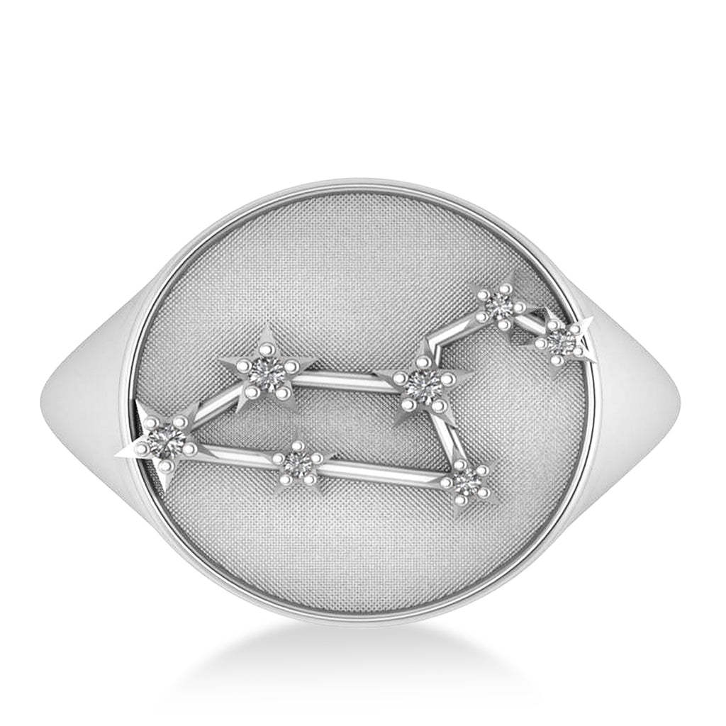 Diamond Leo Zodiac Constellation Disk Ring 14k White Gold (0.05ct)