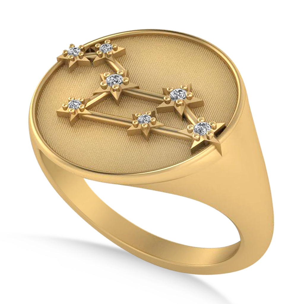 Diamond Leo Zodiac Constellation Disk Ring 14k Yellow Gold (0.05ct)