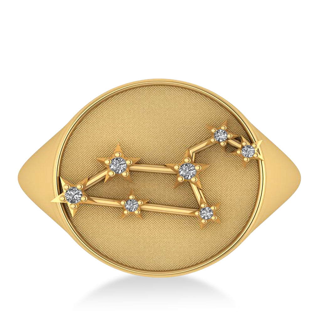 Diamond Leo Zodiac Constellation Disk Ring 14k Yellow Gold (0.05ct)