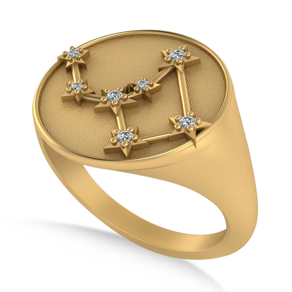 Diamond Virgo Zodiac Constellation Disk Ring 14k Yellow Gold (0.055ct)