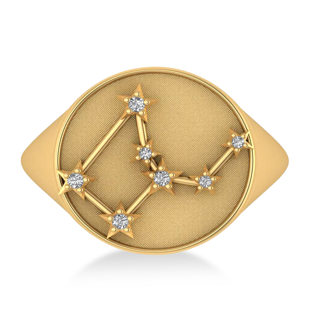 Diamond Virgo Zodiac Constellation Disk Ring 14k Yellow Gold (0.055ct)
