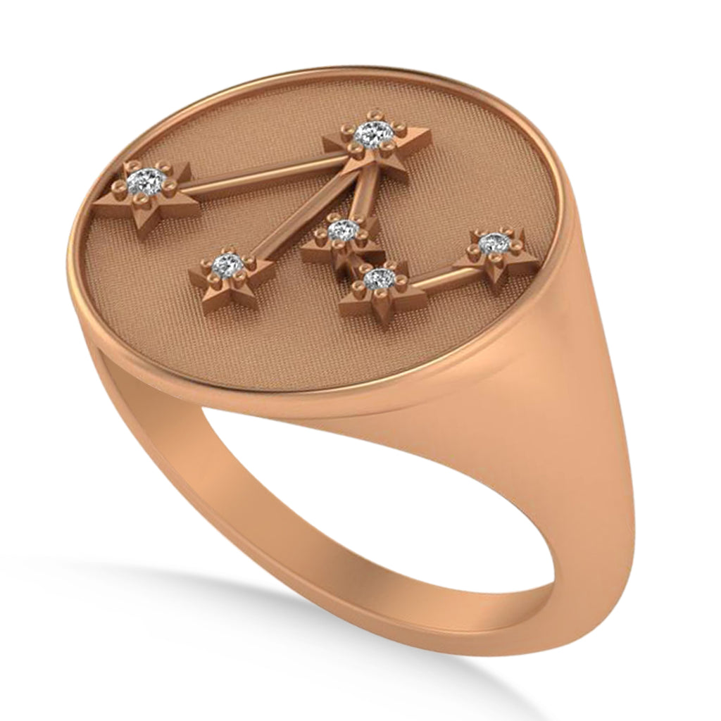 Diamond Libra Zodiac Constellation Disk Ring 14k Rose Gold (0.04ct)