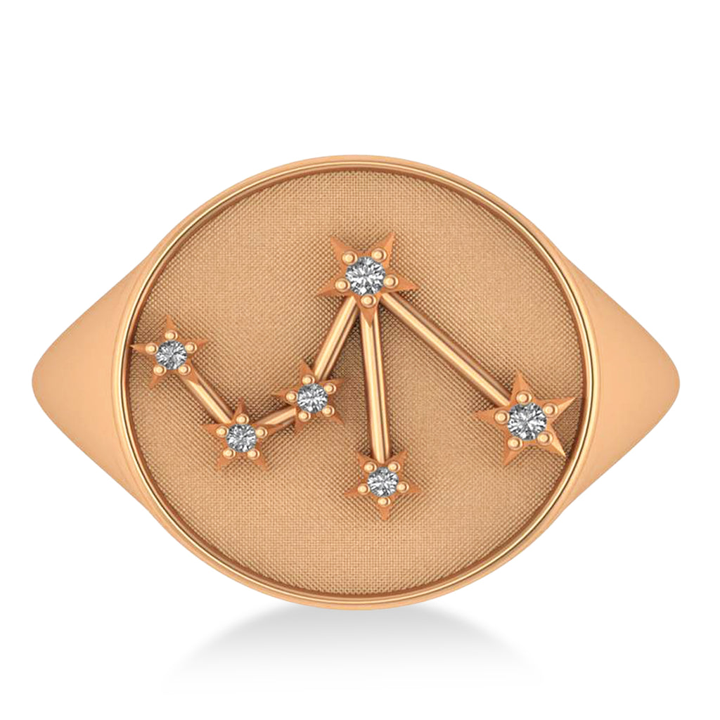 Diamond Libra Zodiac Constellation Disk Ring 14k Rose Gold (0.04ct)