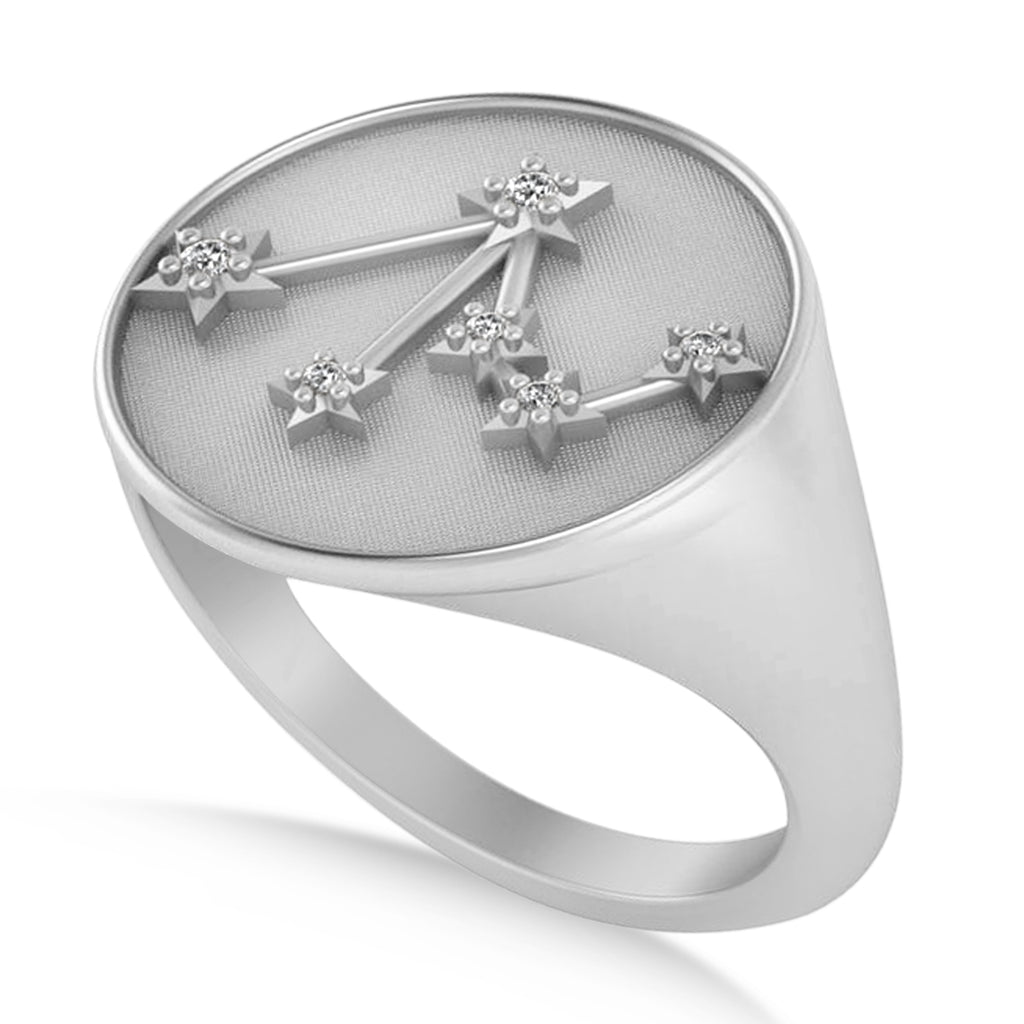 Diamond Libra Zodiac Constellation Disk Ring 14k White Gold (0.04ct)