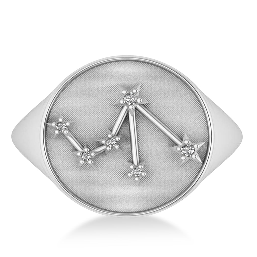 Diamond Libra Zodiac Constellation Disk Ring 14k White Gold (0.04ct)