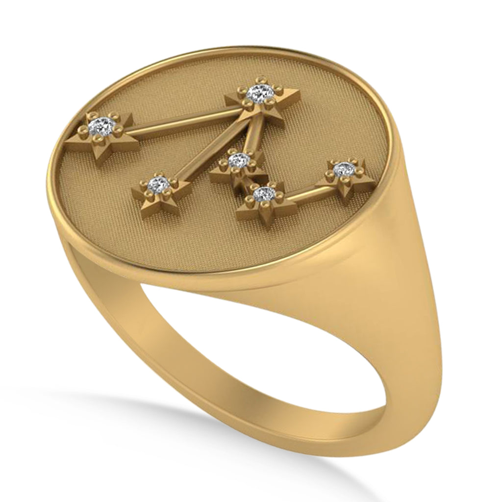 Diamond Libra Zodiac Constellation Disk Ring 14k Yellow Gold (0.04ct)