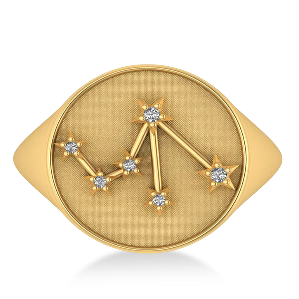 Diamond Libra Zodiac Constellation Disk Ring 14k Yellow Gold (0.04ct)
