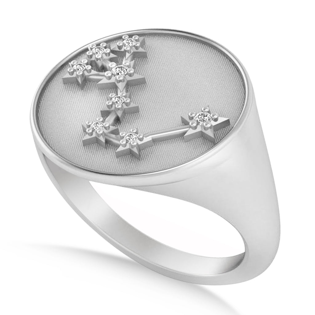 Diamond Scorpio Zodiac Constellation Disk Ring 14k White Gold (0.05ct)
