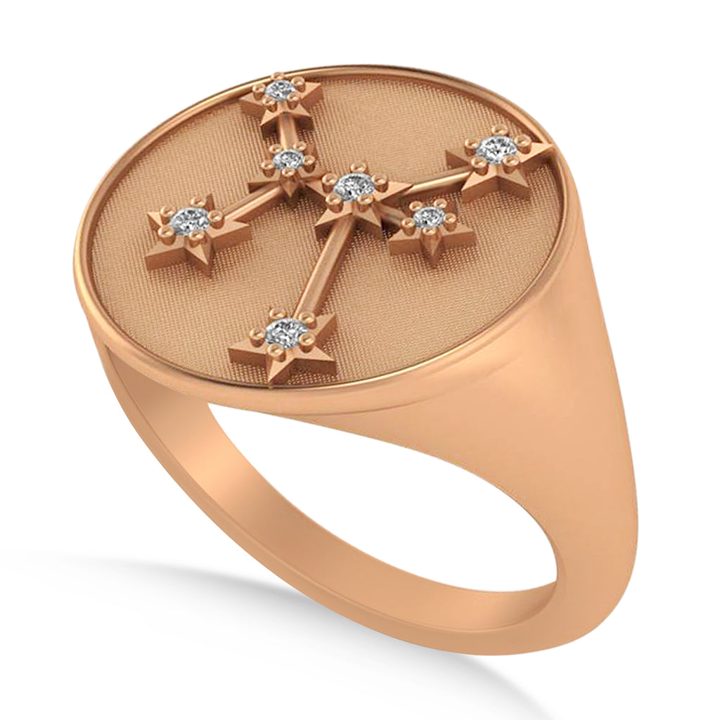 Diamond Sagittarius Zodiac Constellation Disk Ring 14k Rose Gold (0.055ct)