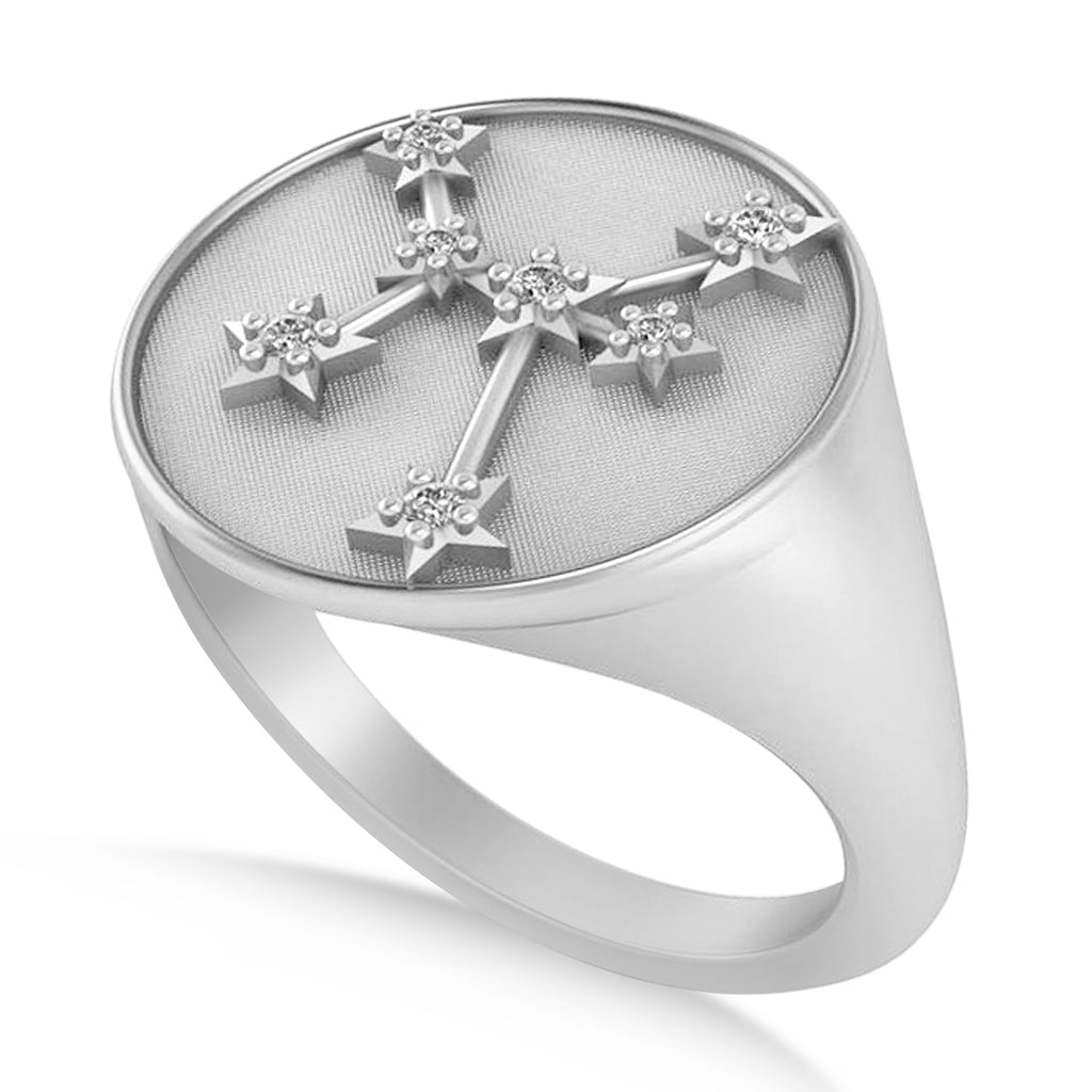 Diamond Sagittarius Zodiac Constellation Disk Ring 14k White Gold (0.055ct)