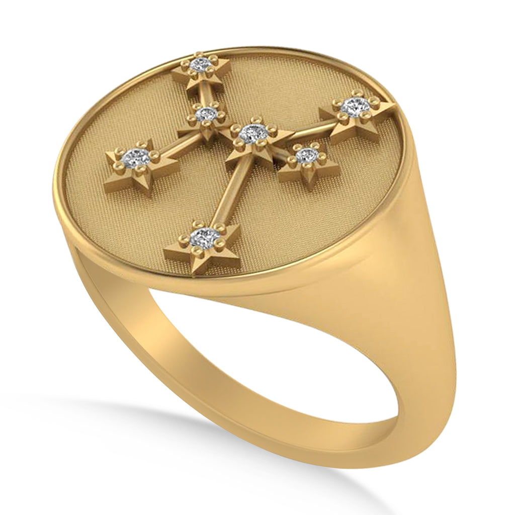 Diamond Sagittarius Zodiac Constellation Disk Ring 14k Yellow Gold (0.055ct)