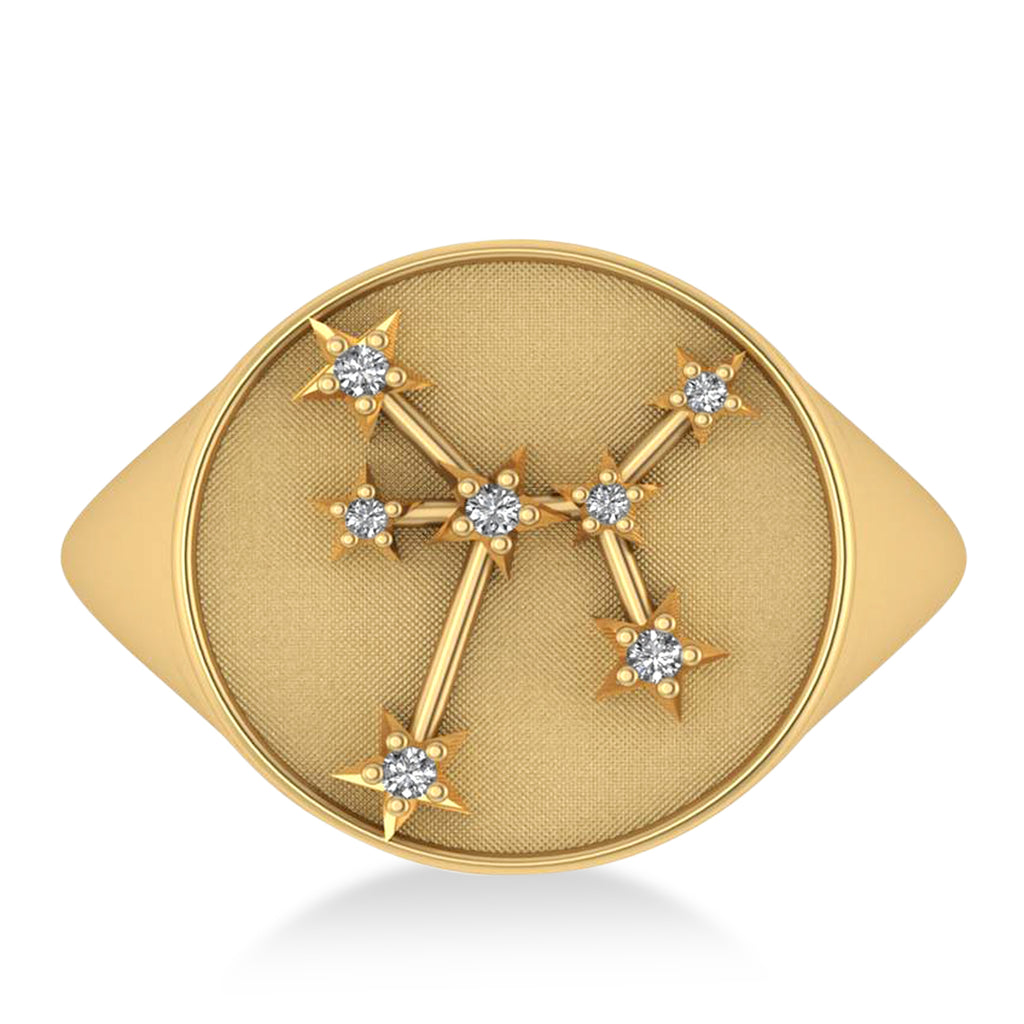 Diamond Sagittarius Zodiac Constellation Disk Ring 14k Yellow Gold (0.055ct)