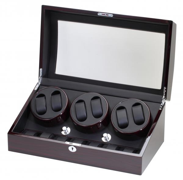 Ebony Finish Wood Six Watch Winder & Watch Storage Case