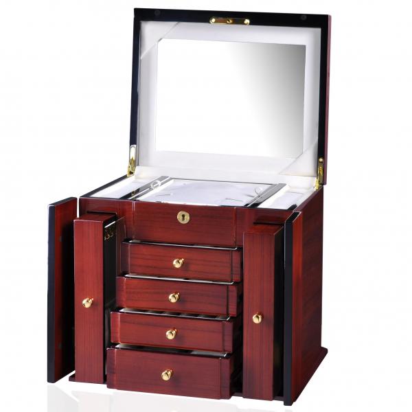 Teak Wood Woman's Jewelry Box Chest w/ Mirror