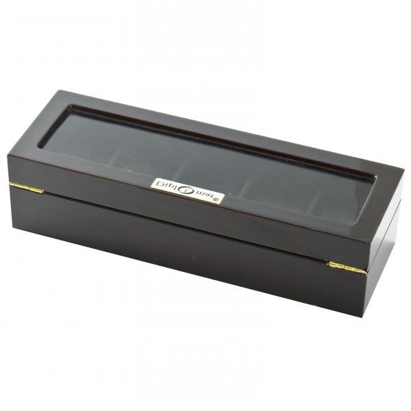 5 Watch Box Case in Ebony Wood w/ Locking Lucite Display Top