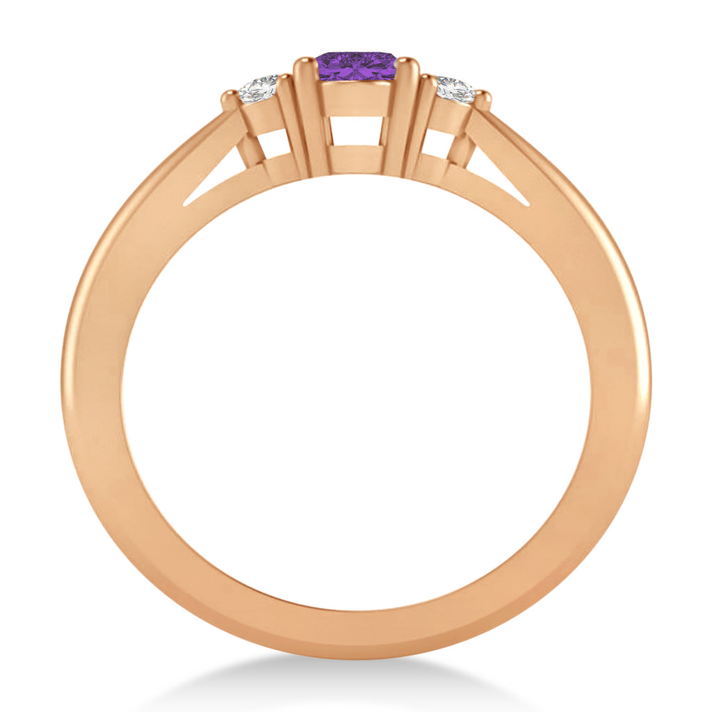Oval Amethyst & Diamond Three-Stone Engagement Ring 14k Rose Gold (0.60ct)