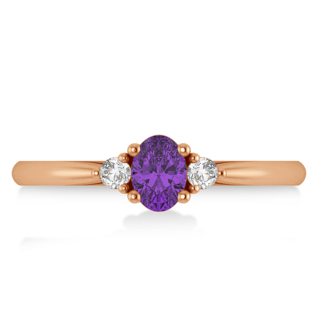 Oval Amethyst & Diamond Three-Stone Engagement Ring 14k Rose Gold (0.60ct)
