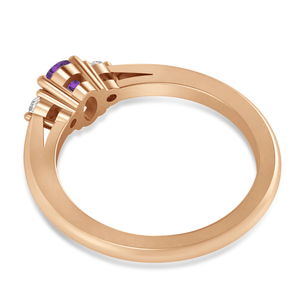 Oval Amethyst & Diamond Three-Stone Engagement Ring 14k Rose Gold (0.60ct)