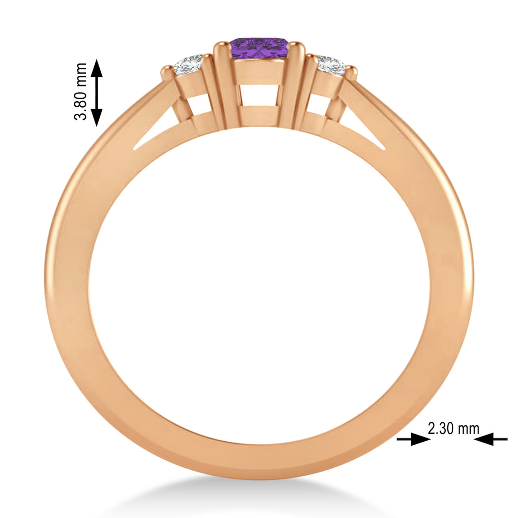 Oval Amethyst & Diamond Three-Stone Engagement Ring 14k Rose Gold (0.60ct)
