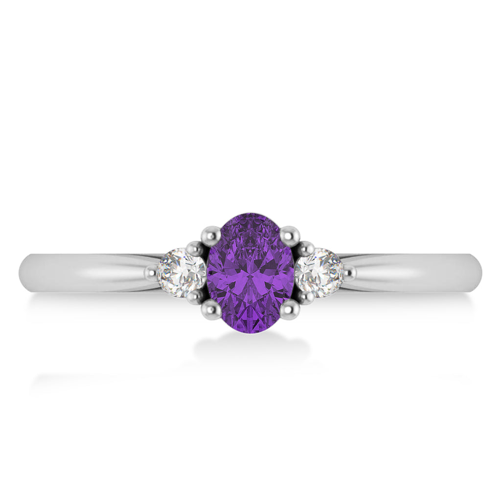 Oval Amethyst & Diamond Three-Stone Engagement Ring 14k White Gold (0.60ct)