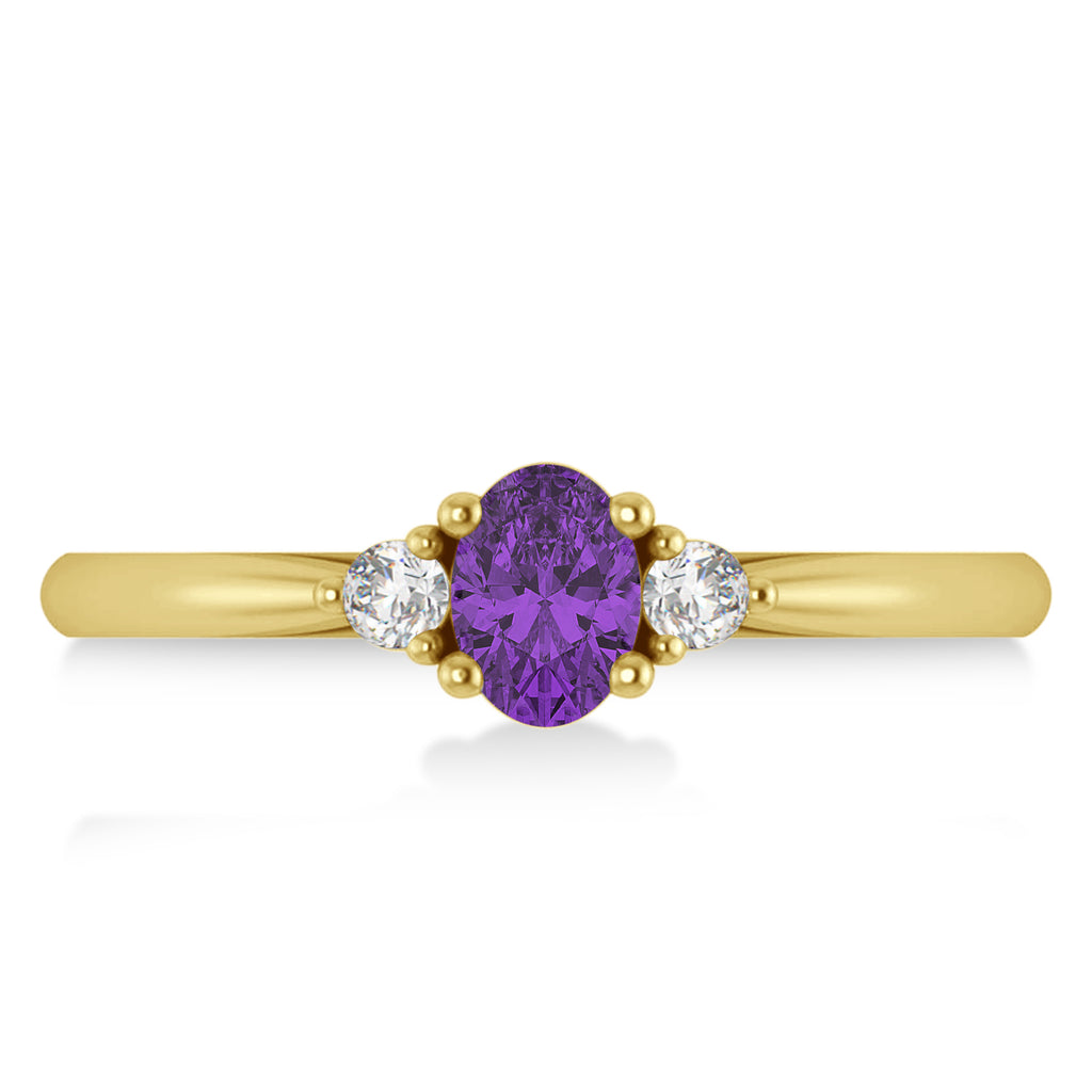 Oval Amethyst & Diamond Three-Stone Engagement Ring 14k Yellow Gold (0.60ct)