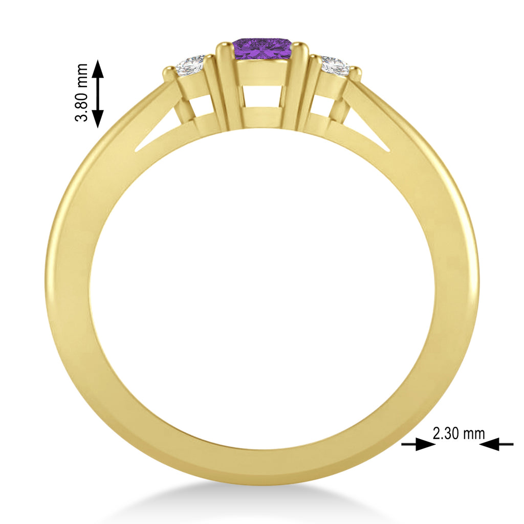 Oval Amethyst & Diamond Three-Stone Engagement Ring 14k Yellow Gold (0.60ct)