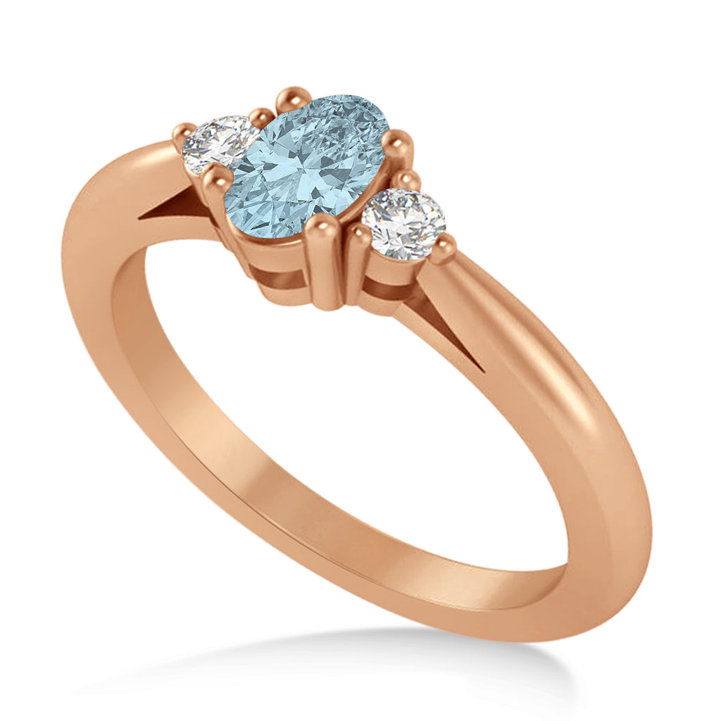 Oval Aquamarine & Diamond Three-Stone Engagement Ring 14k Rose Gold (0.60ct)