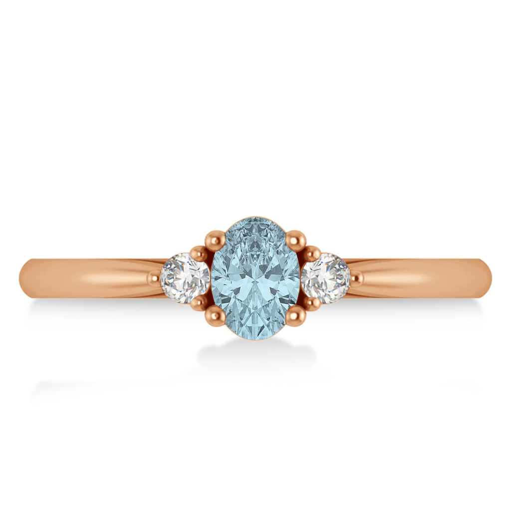 Oval Aquamarine & Diamond Three-Stone Engagement Ring 14k Rose Gold (0.60ct)