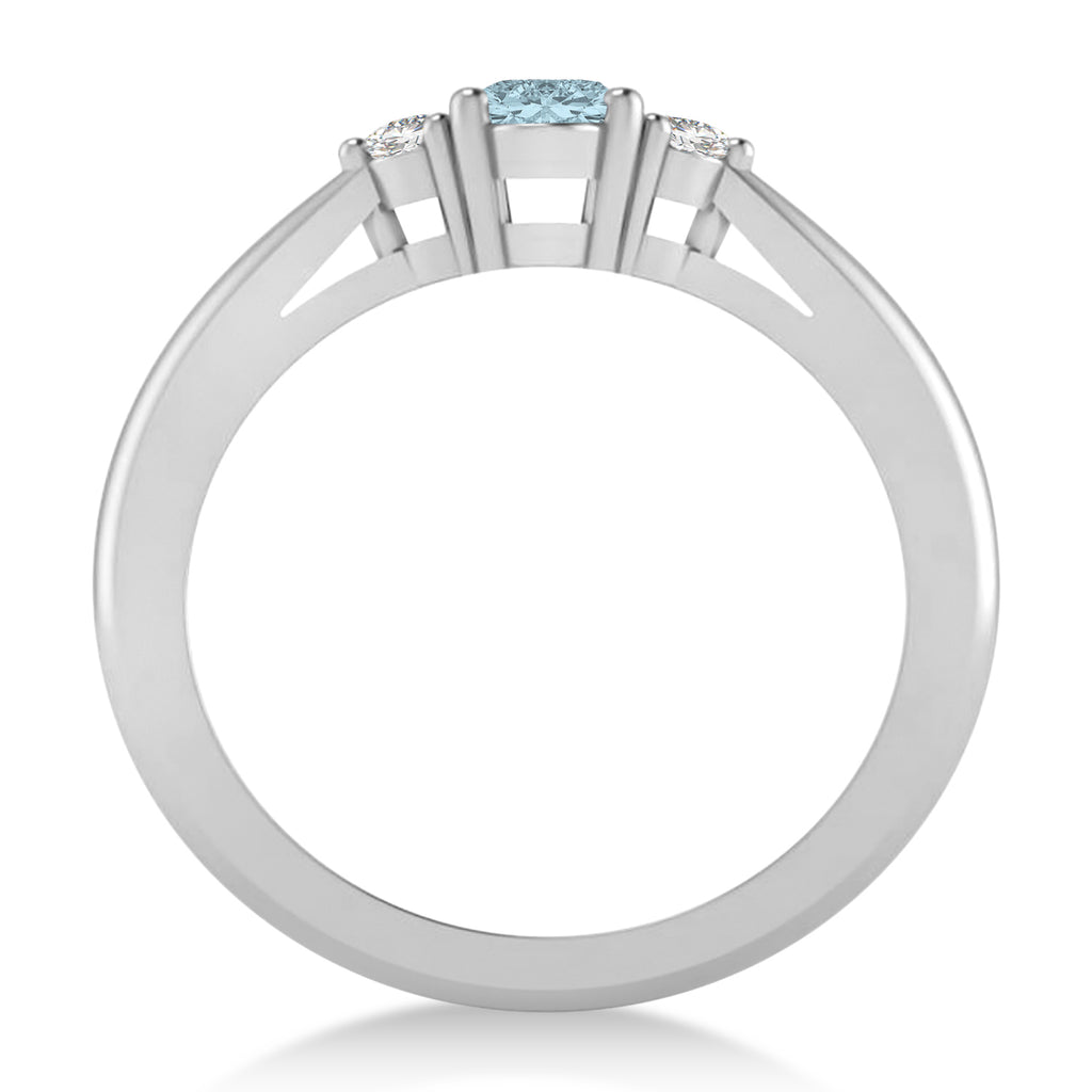 Oval Aquamarine & Diamond Three-Stone Engagement Ring 14k White Gold (0.60ct)