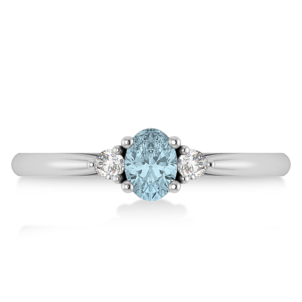 Oval Aquamarine & Diamond Three-Stone Engagement Ring 14k White Gold (0.60ct)