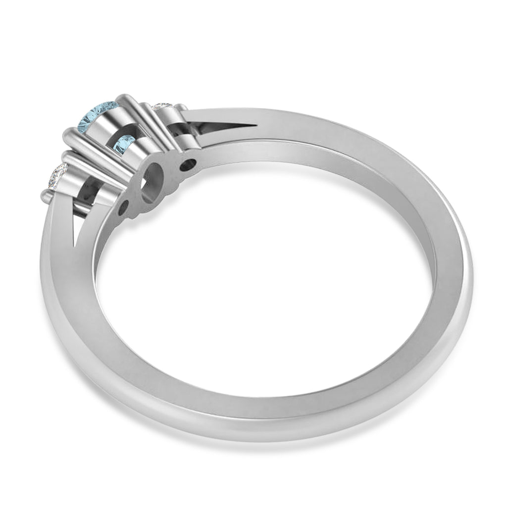 Oval Aquamarine & Diamond Three-Stone Engagement Ring 14k White Gold (0.60ct)