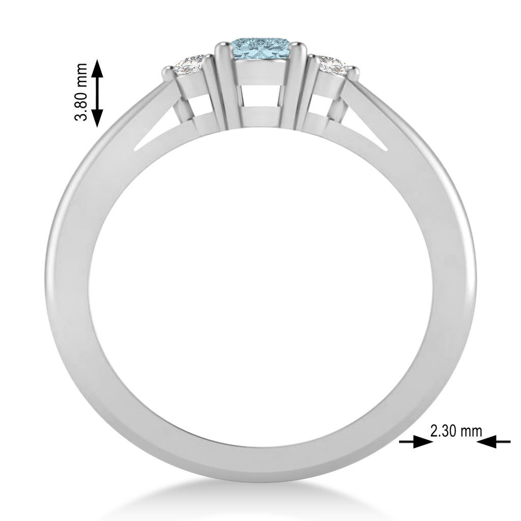 Oval Aquamarine & Diamond Three-Stone Engagement Ring 14k White Gold (0.60ct)