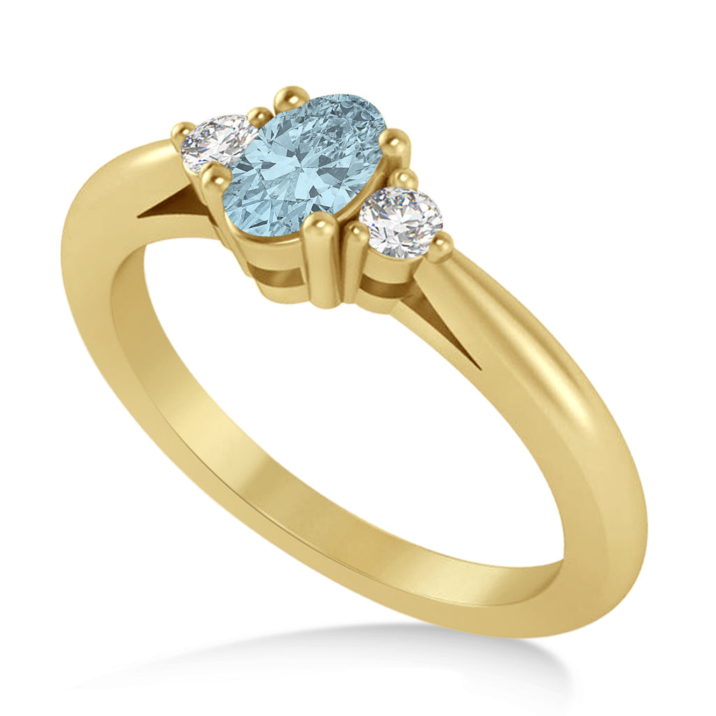 Oval Aquamarine & Diamond Three-Stone Engagement Ring 14k Yellow Gold (0.60ct)
