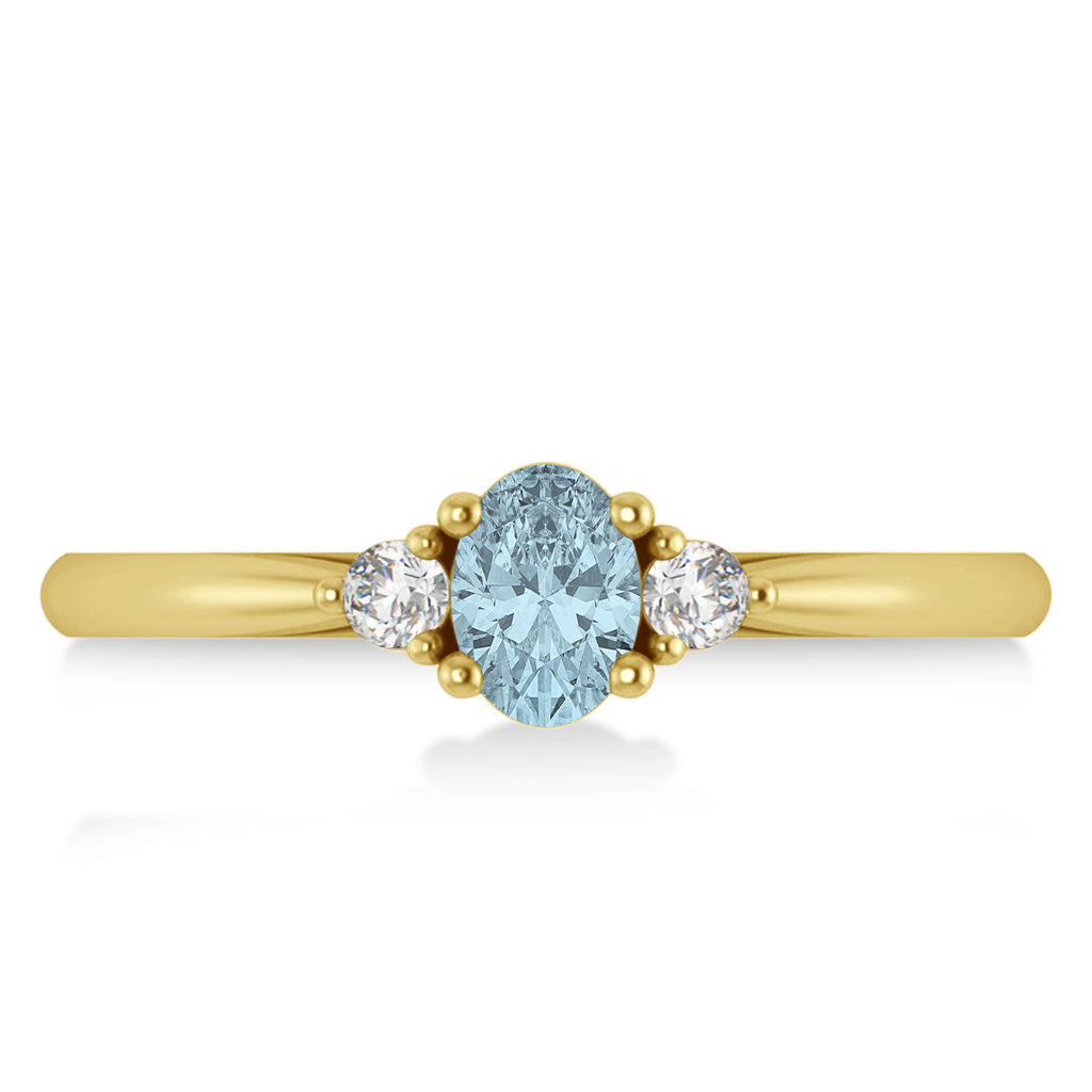 Oval Aquamarine & Diamond Three-Stone Engagement Ring 14k Yellow Gold (0.60ct)