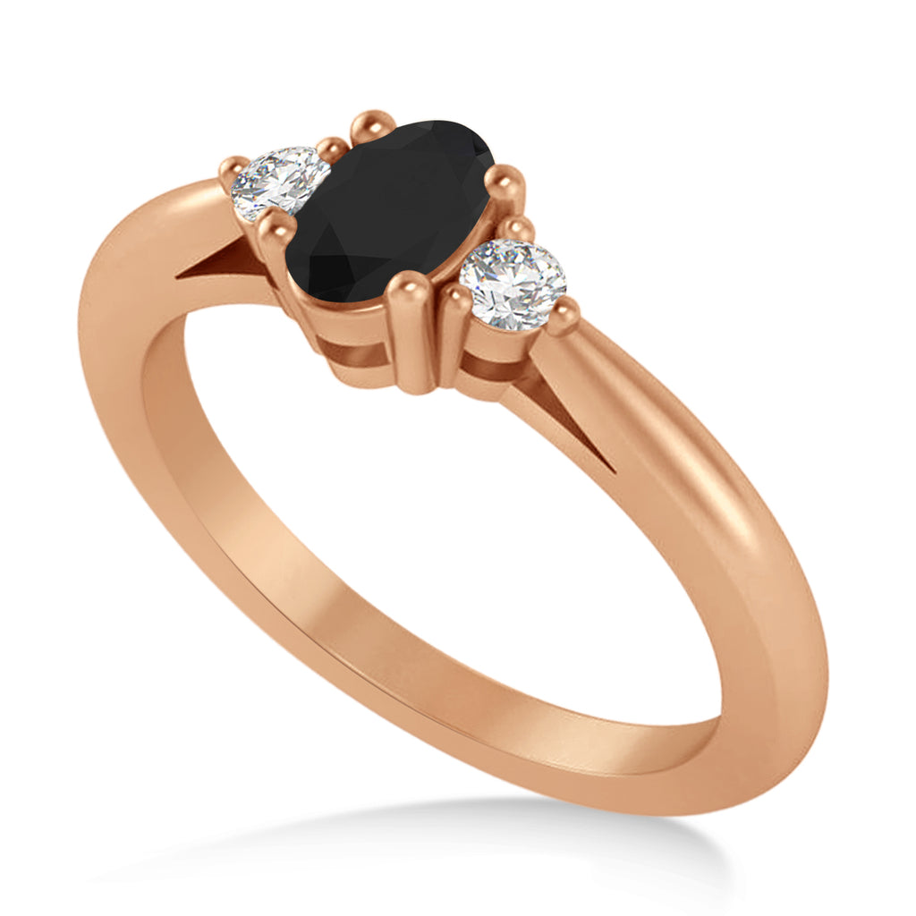 Oval Black & White Diamond Three-Stone Engagement Ring 14k Rose Gold (0.60ct)