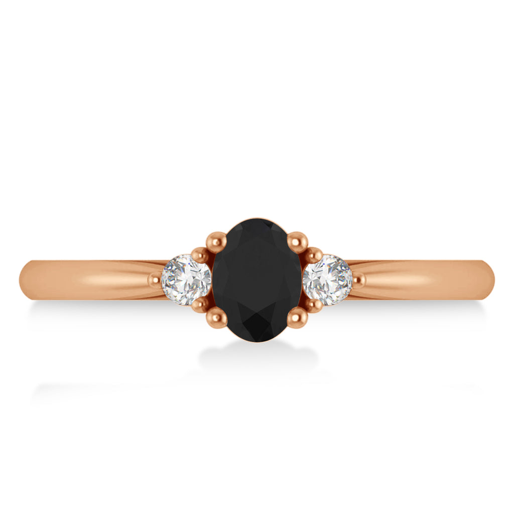 Oval Black & White Diamond Three-Stone Engagement Ring 14k Rose Gold (0.60ct)